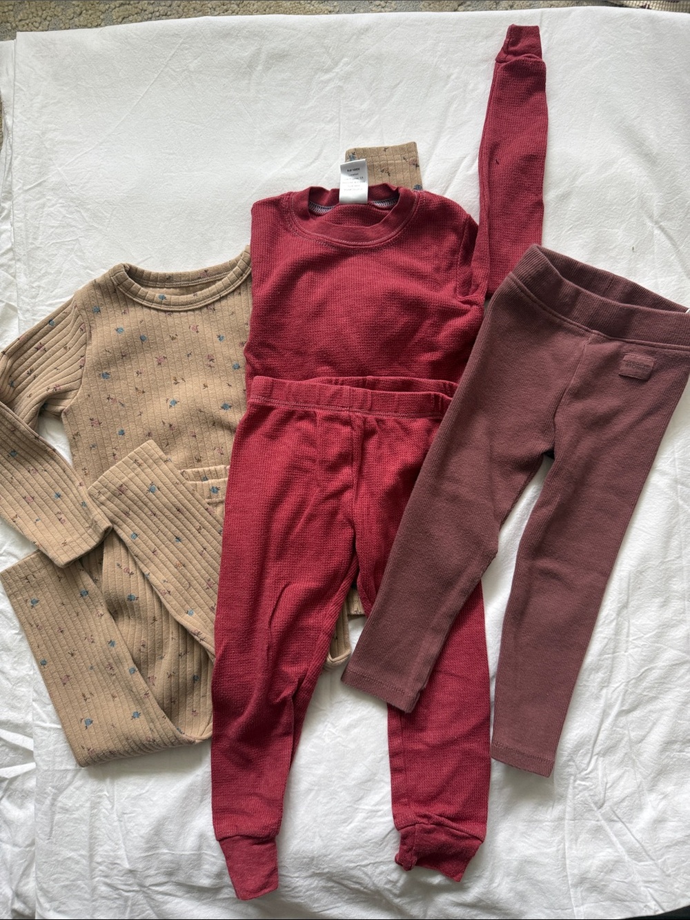Kids Thermal Pajama Set with Cozy Knit Pants - Red and Brown